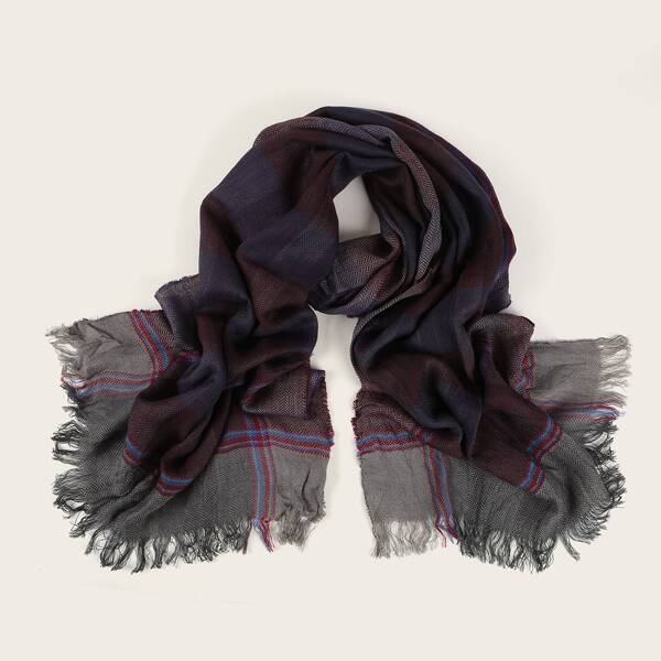 

Men Plaid Raw Hem Scarf, Multicolor