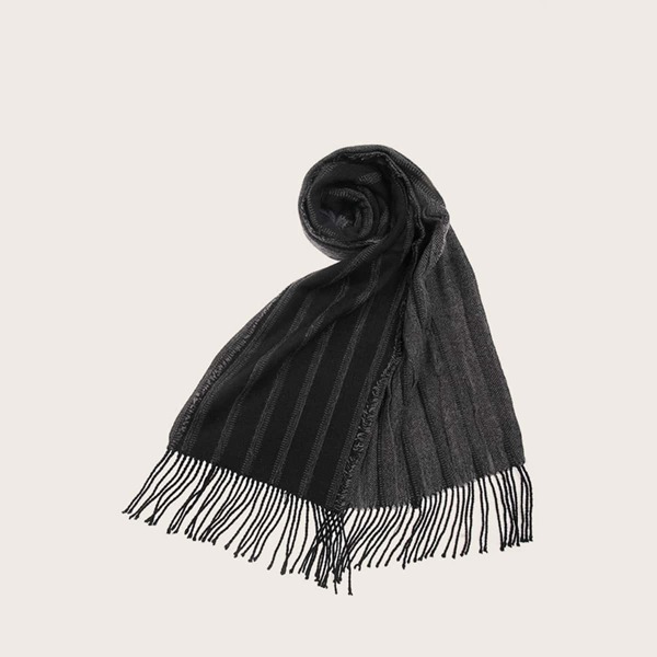 

Men Fringe Hem Scarf, Black