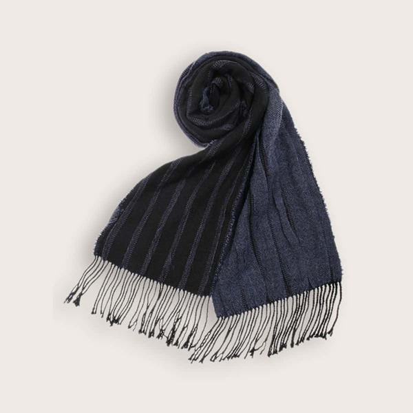 

Men Fringe Hem Scarf, Navy