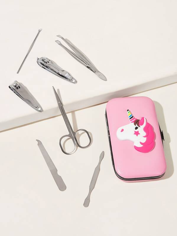 

7pcs Unicorn Pattern Nail Clipper Scissor Set, Silver