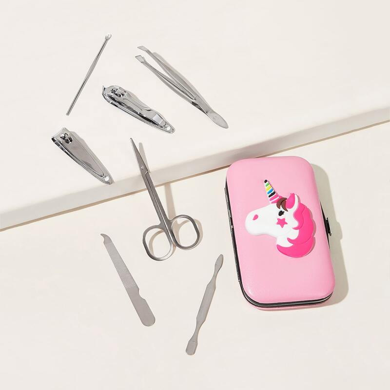 

7pcs Unicorn Pattern Nail Clipper Scissor Set, Silver
