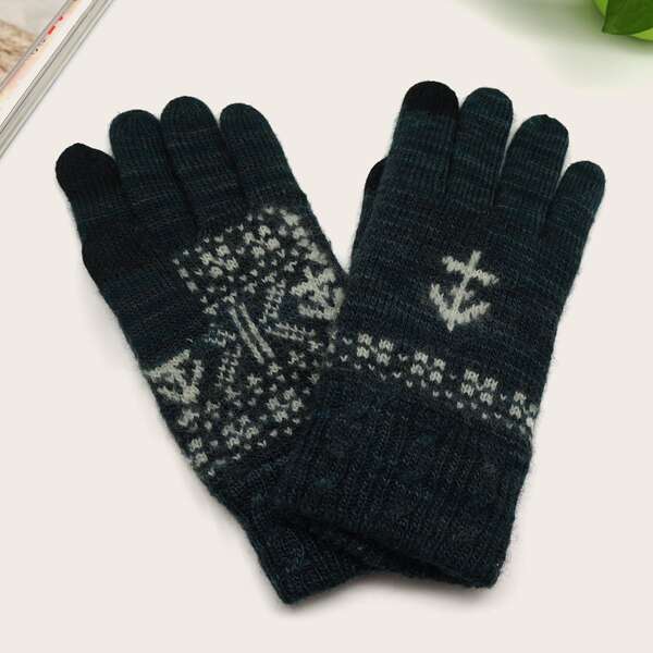 

Men Anchor Pattern Gloves, Multicolor