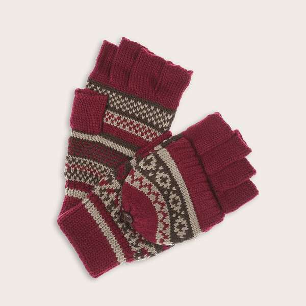 

1pair Men Graphic Fingerless Gloves, Multicolor