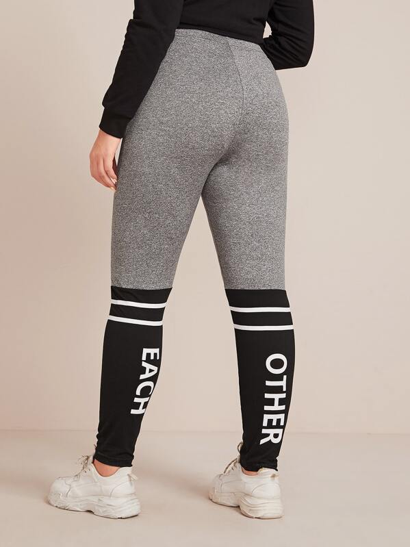 

Plus Cut-and-sew Striped Leggings, Grey, Nora