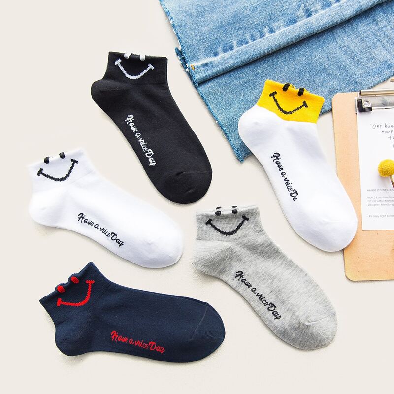 

5pairs Smile Pattern Socks, Multicolor