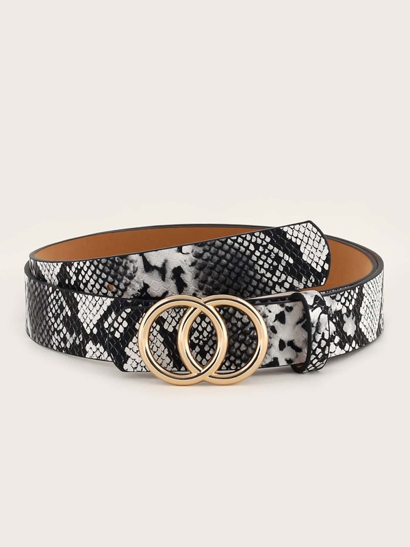 

Snakeskin Pattern Double O-ring Buckle Belt, Multicolor
