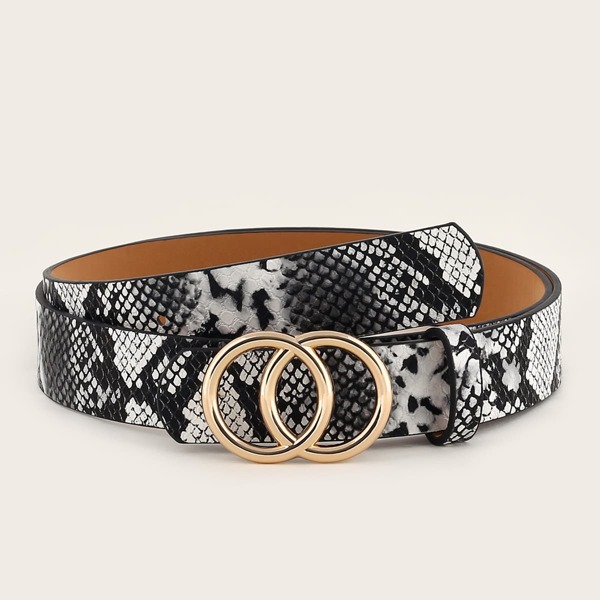 

Snakeskin Pattern Double O-ring Buckle Belt, Multicolor