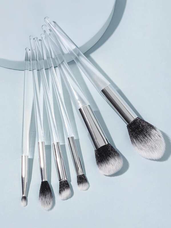 

6pcs Transparent Handle Duo Fiber Makeup Brush Set