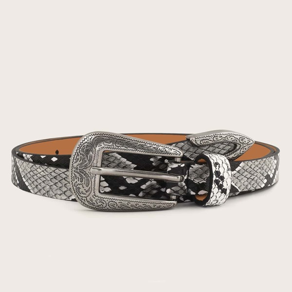 

Snakeskin Pattern Decor Buckle Belt, Multicolor