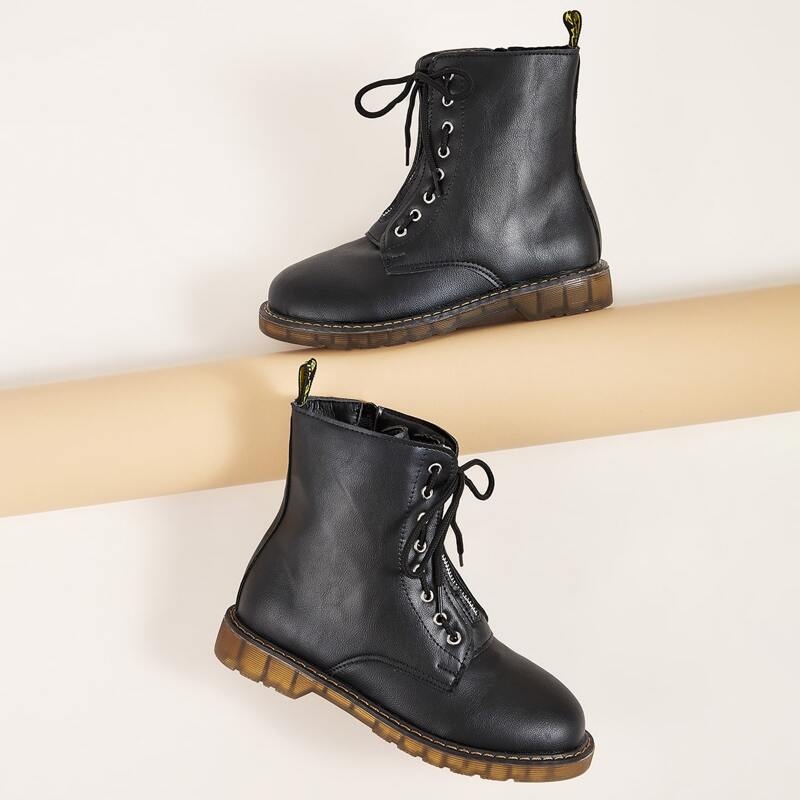 

Zipper Front Lace-up Boots, Black