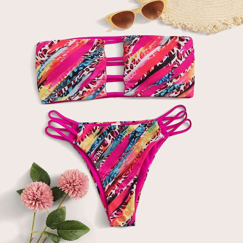 

Graphic Print Cutout Bikini Set, Multicolor