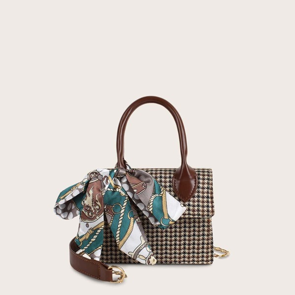 

Twilly Scarf Houndstooth Satchel Bag, Multicolor