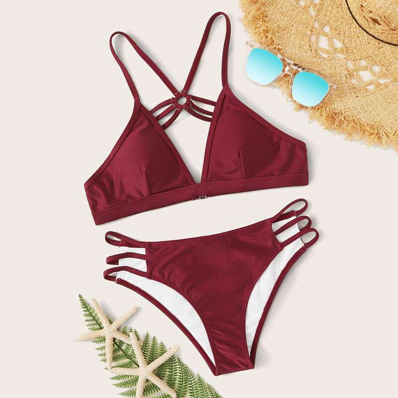 

Solid Triangle Bikini Set, Burgundy