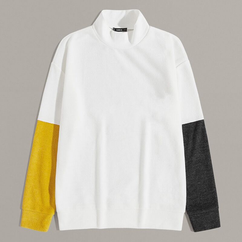

Guys Mock Neck Drop Shoulder Colorblock Pullover, White