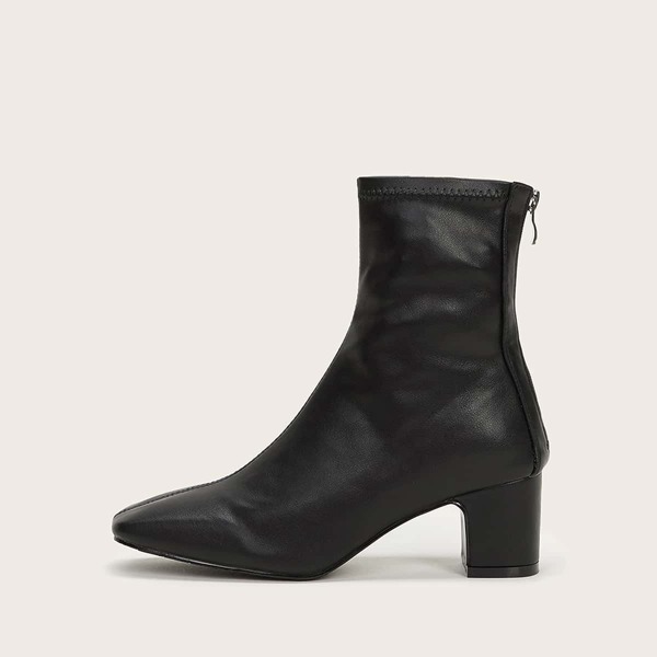 

Square Toe Zip Back Chunky Boots, Black