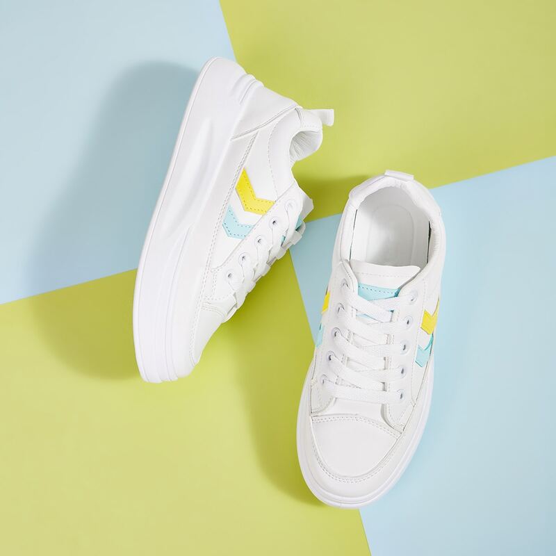 

Lace-up Front Striped Wide Fit Sneakers, White