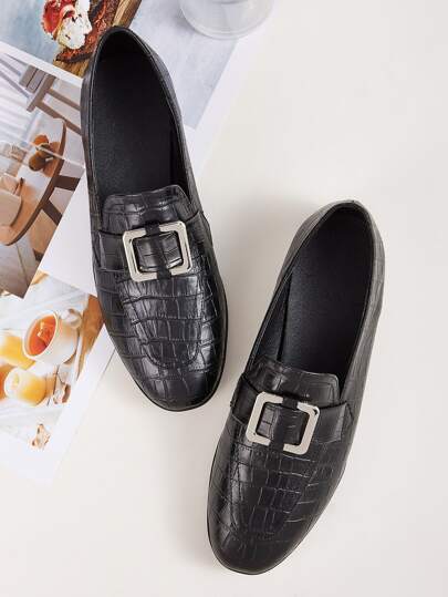 Croc Embossed Flat Loafers