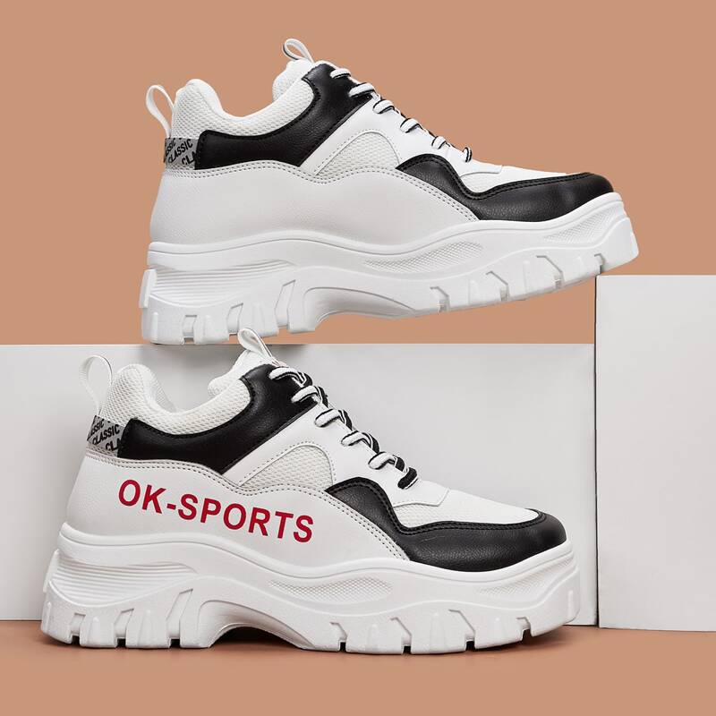 

Letter Graphic Lace-up Front Chunky Sneakers, White