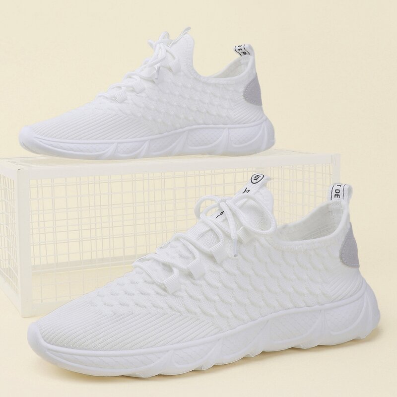 

Guys Ribbed Detail Lace-up Front Sneakers, White