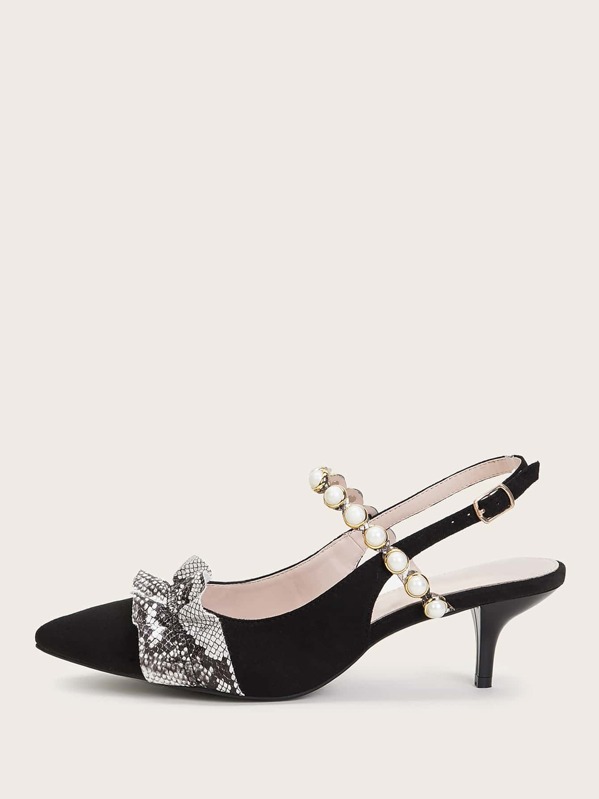 

Ruffle Decor Faux Pearl Decor Stiletto Heels, Black
