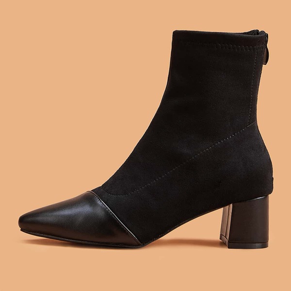 

Point Toe Chunky Heeled Sock Boots, Black