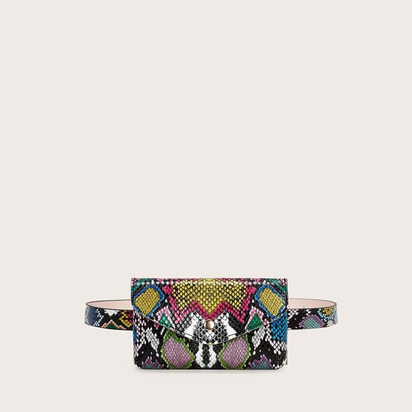 

Snakeskin Flap Fanny Pack, Multicolor