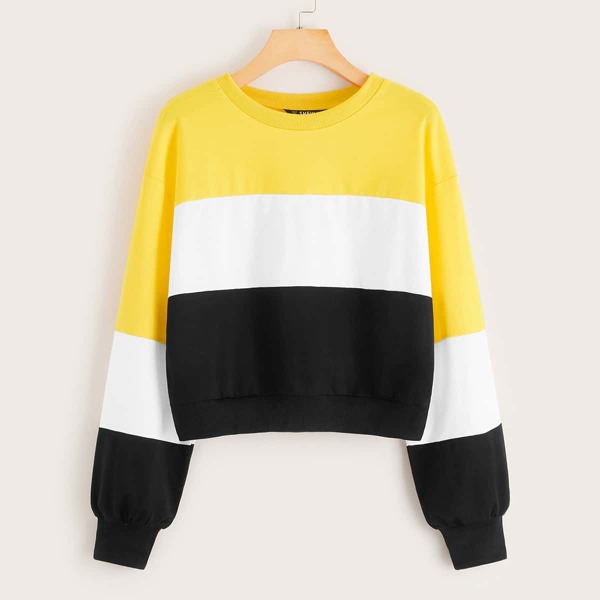 

Drop Shoulder Cut-and-sew Pullover, Multicolor