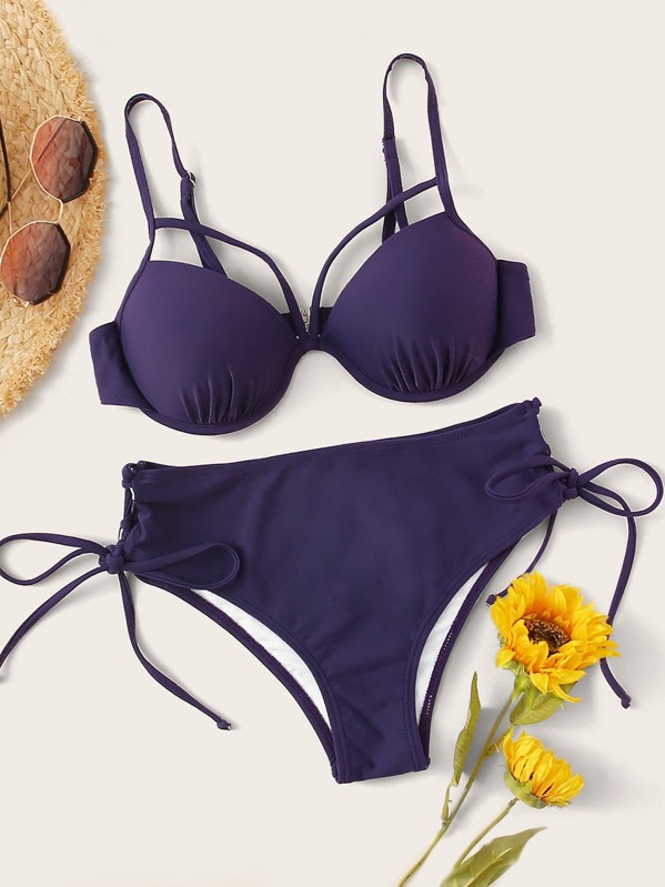 Underwire Harness Top With Tie Side Bikini, Purple