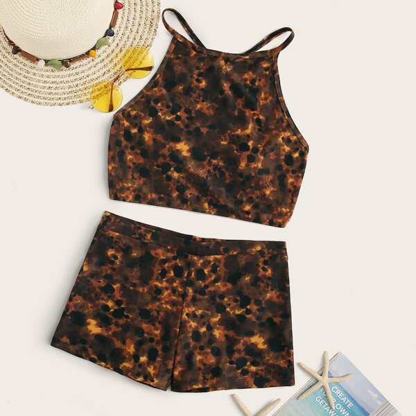 

Camo Random Print Shorts Bikini Set, Multicolor