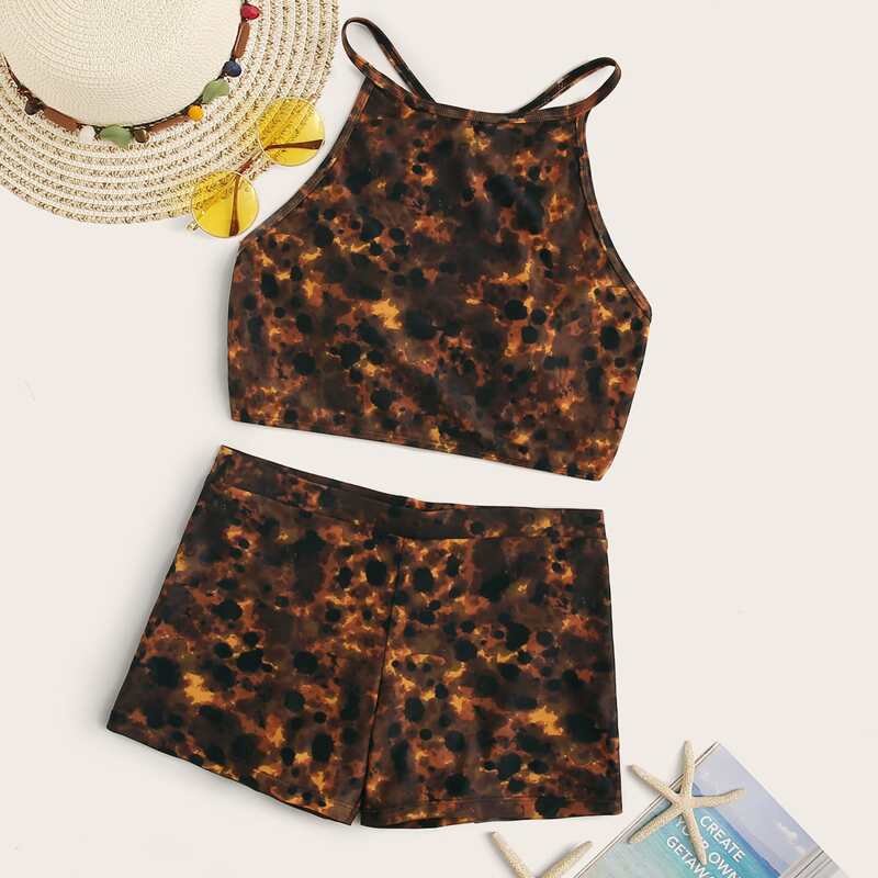 

Camo Random Print Shorts Bikini Set, Multicolor