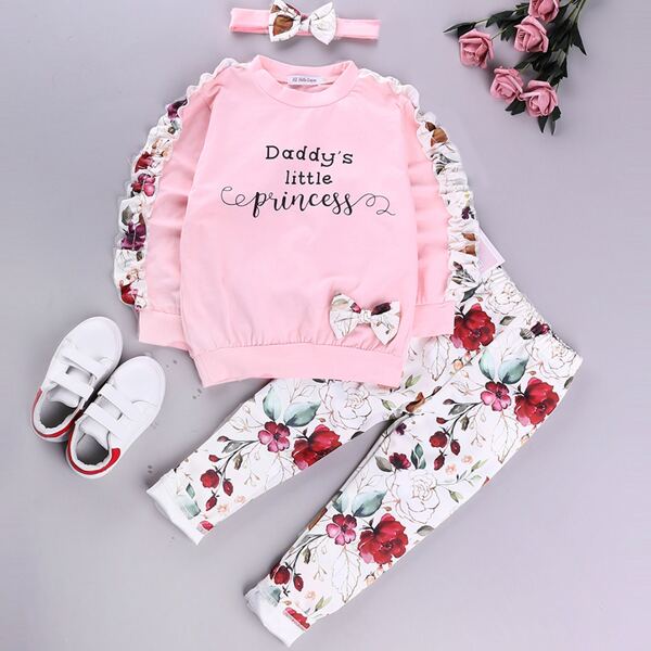 

Toddler Girls Slogan Graphic Sweatshirt & Floral Pants & Headband, Multicolor