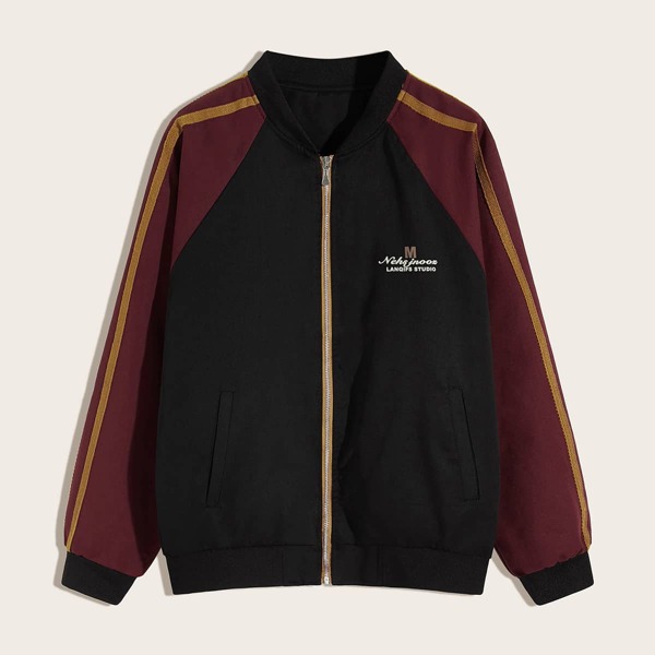 

Men Letter Graphic Raglan Sleeve Bomber Jacket, Multicolor