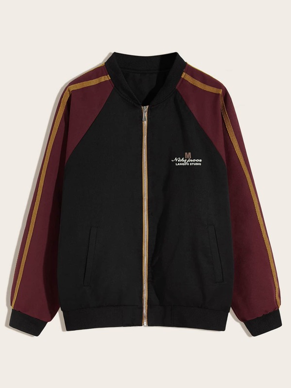 

Men Letter Graphic Raglan Sleeve Bomber Jacket, Multicolor, Gleb