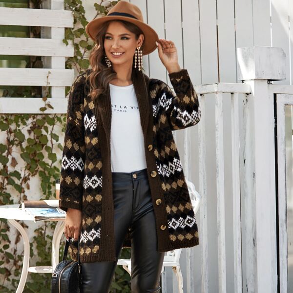 

Geo Print Button Through Cardigan, Multicolor