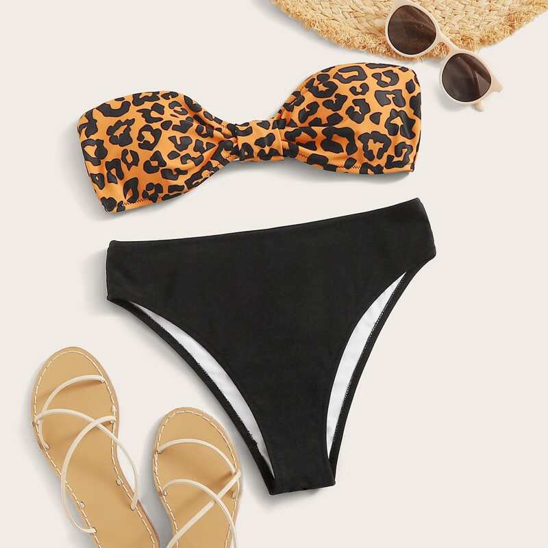 

Leopard Bandeau Bikini Set, Multicolor