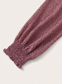SHEIN LUNE Speckled Smocked Long Sleeve Top Fall Cloth For Women - Dusty Pink - View 5