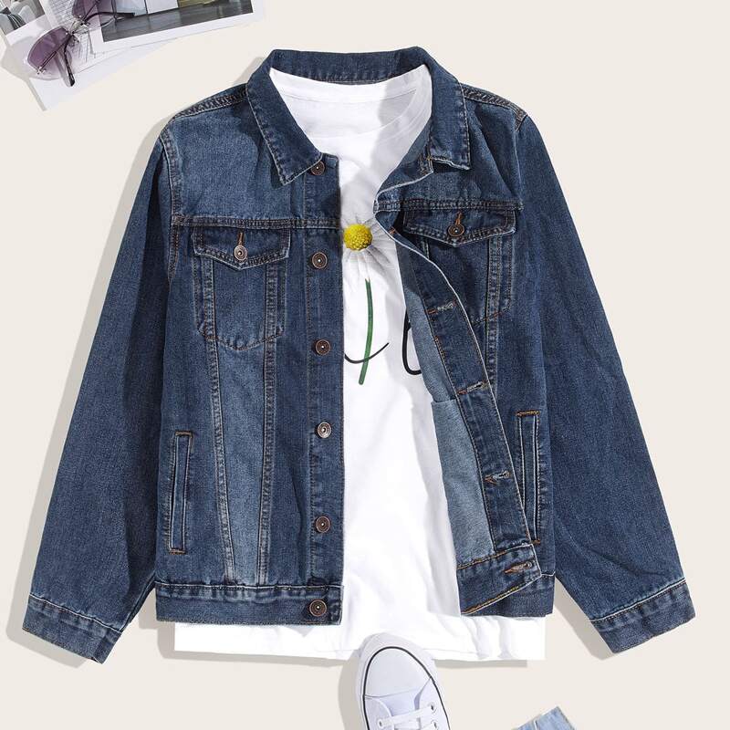 

Guys Flap Pocket Denim Trucker Jacket, Navy