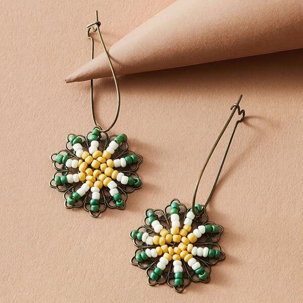 

1pair Beaded Flower Drop Earrings, Multicolor