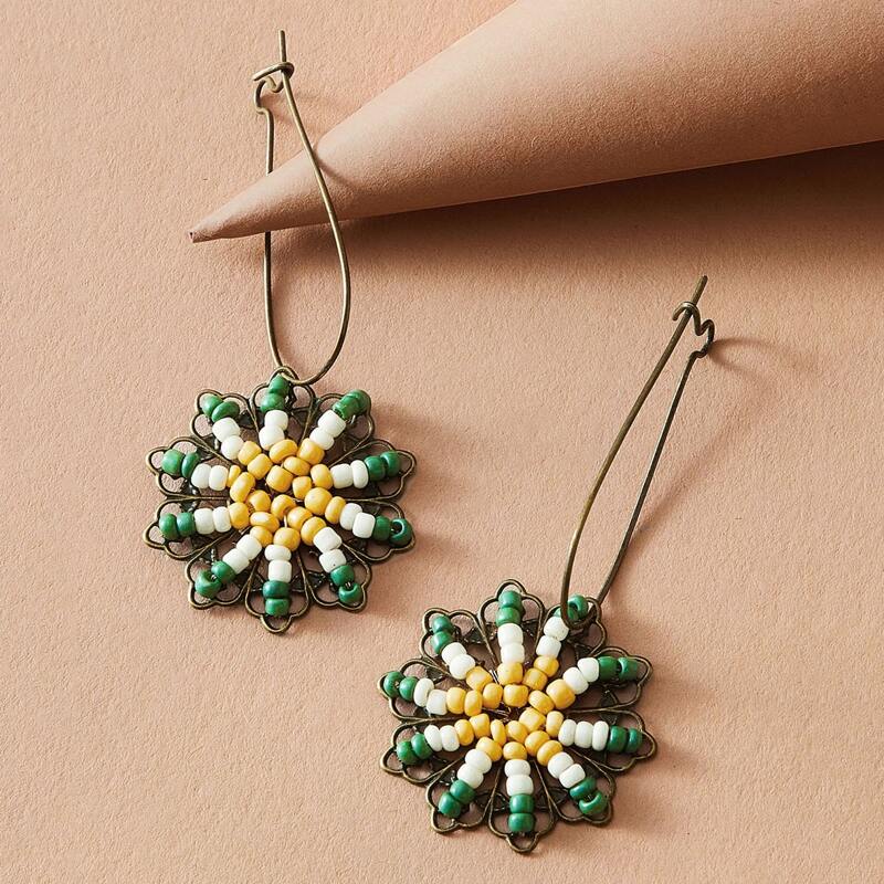 

1pair Beaded Flower Drop Earrings, Multicolor