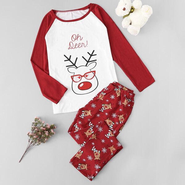 

Christmas Cartoon Reindeer Print PJ Set, Multicolor