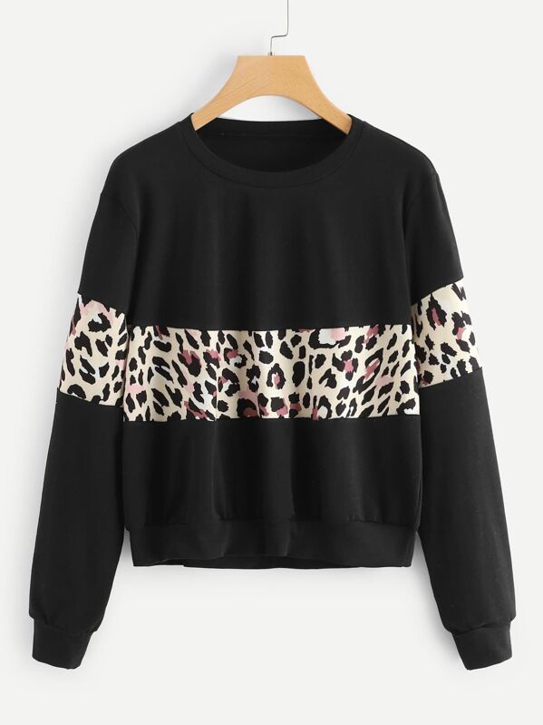 

Plus Colorblock Graphic Print Sweatshirt, Black