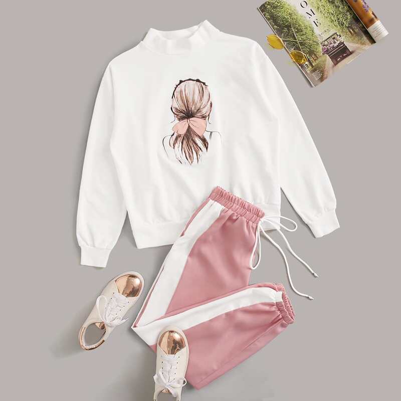 

Figure Graphic Mock Neck Sweatshirt & Sweatpants Set, Multicolor