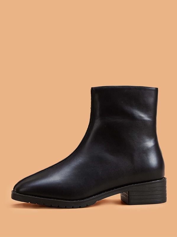 

Square Toe Side Zip Ankle Boots, Black