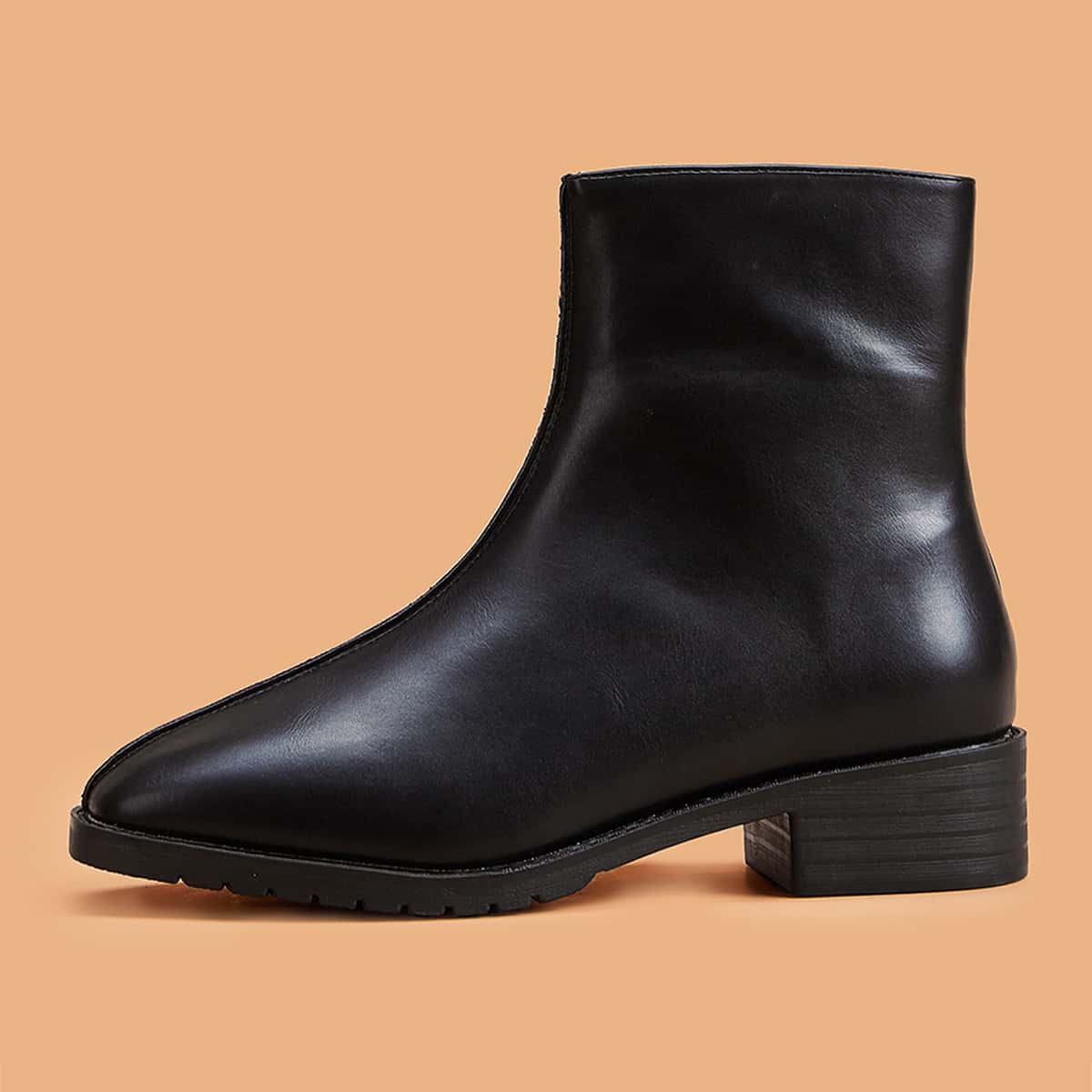 

Square Toe Side Zip Ankle Boots, Black