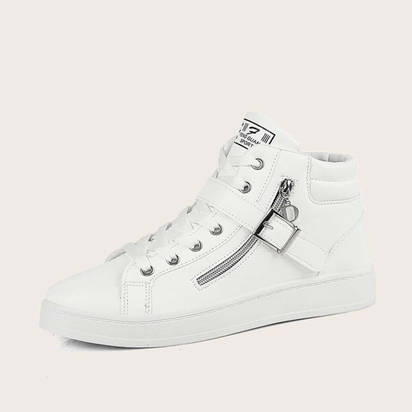 

Men Side Zip Buckle Decor Sneakers, White