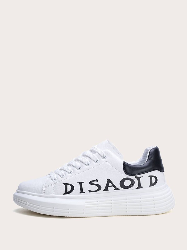 

Men Letter Graphic Wide Fit Sneakers, White