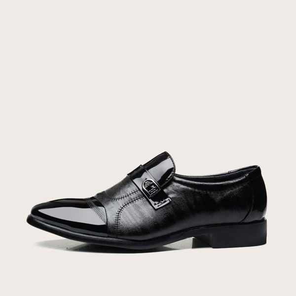 

Men Stitch Detail Patent Dress Shoes, Black