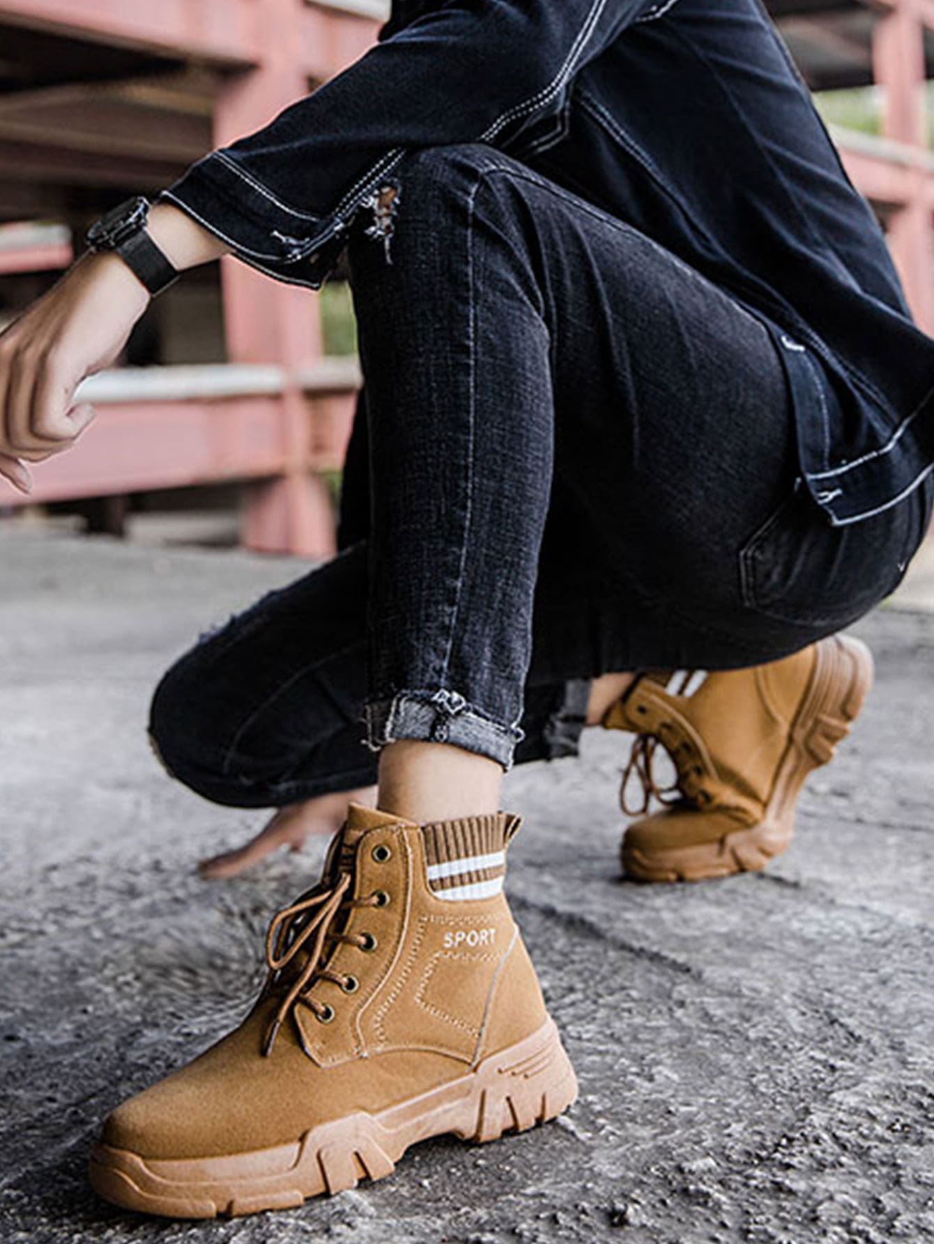 men lace-up front hiking boots