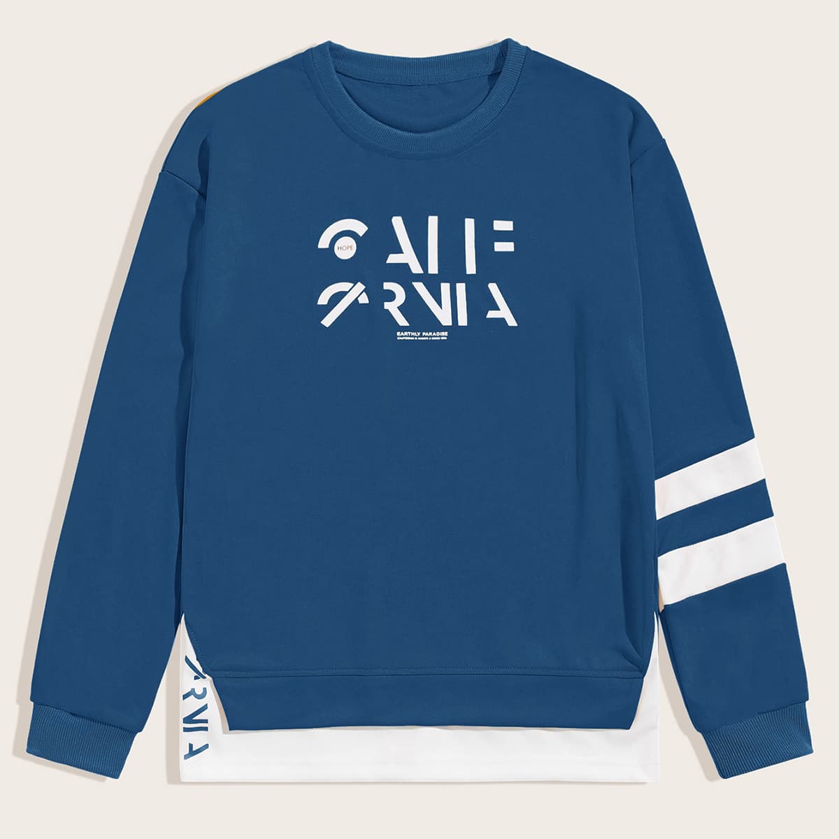 

Guys Letter Graphic Contrast Hem Sweatshirt, Blue