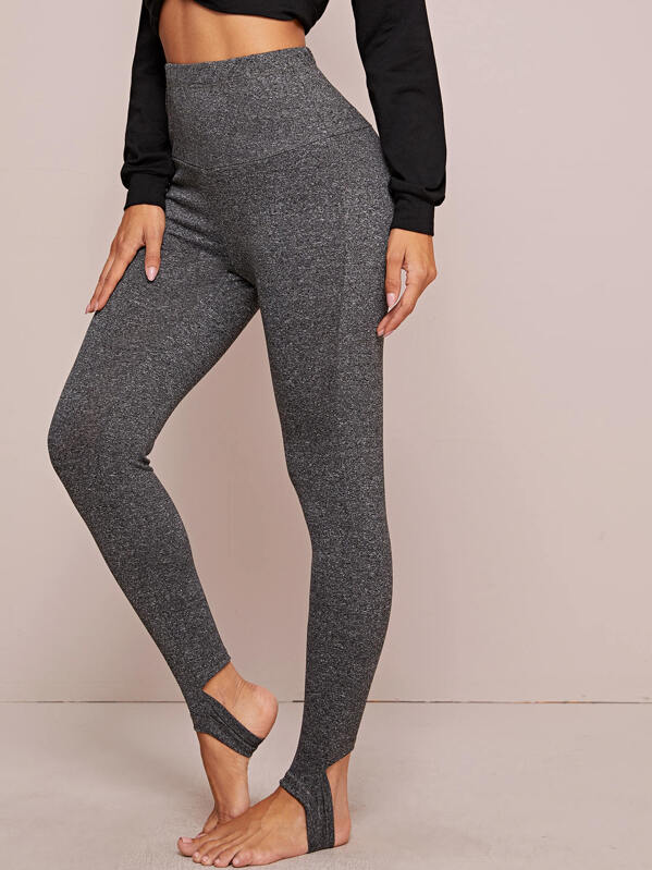 

Wide Waistband Marled Stirrup Leggings, Grey, Gabe